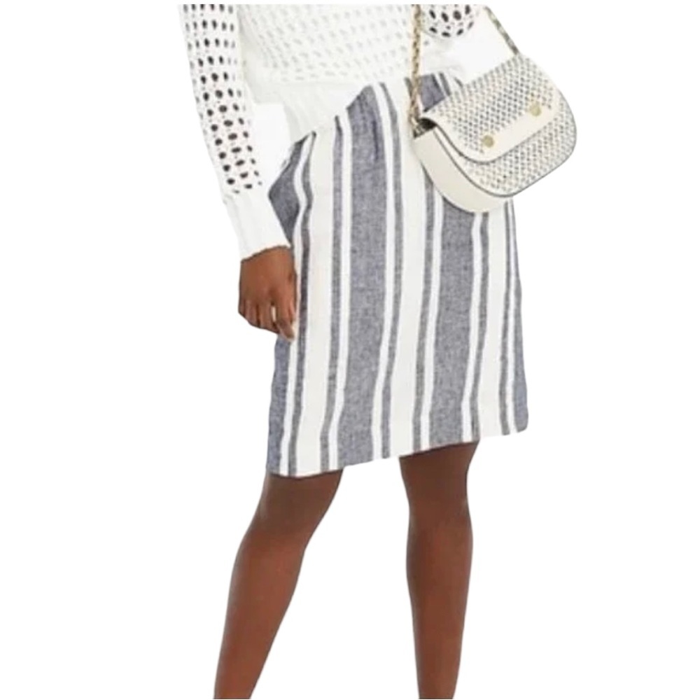 J. Crew White and Blue Knee-Length Pencil Skirt